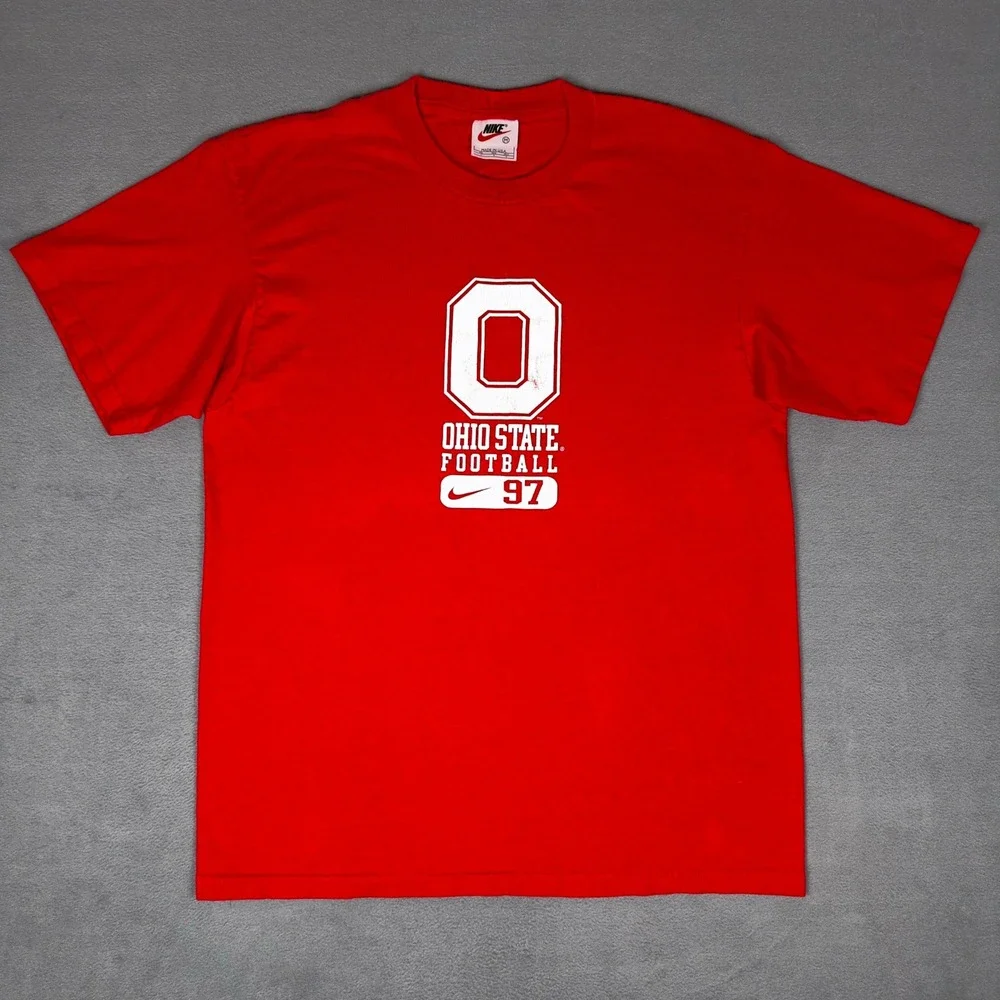 Vintage‎ 90s Nike Ohio State Buckeyes Football 97 Mens M Red Tee Made in USA
